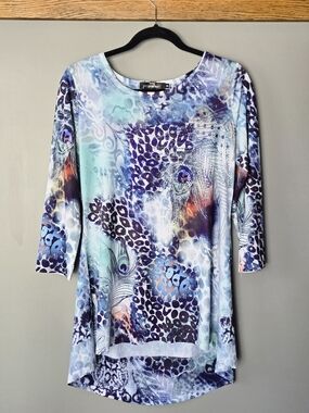 Blue Multi-Pattern Women's Tunic Top
